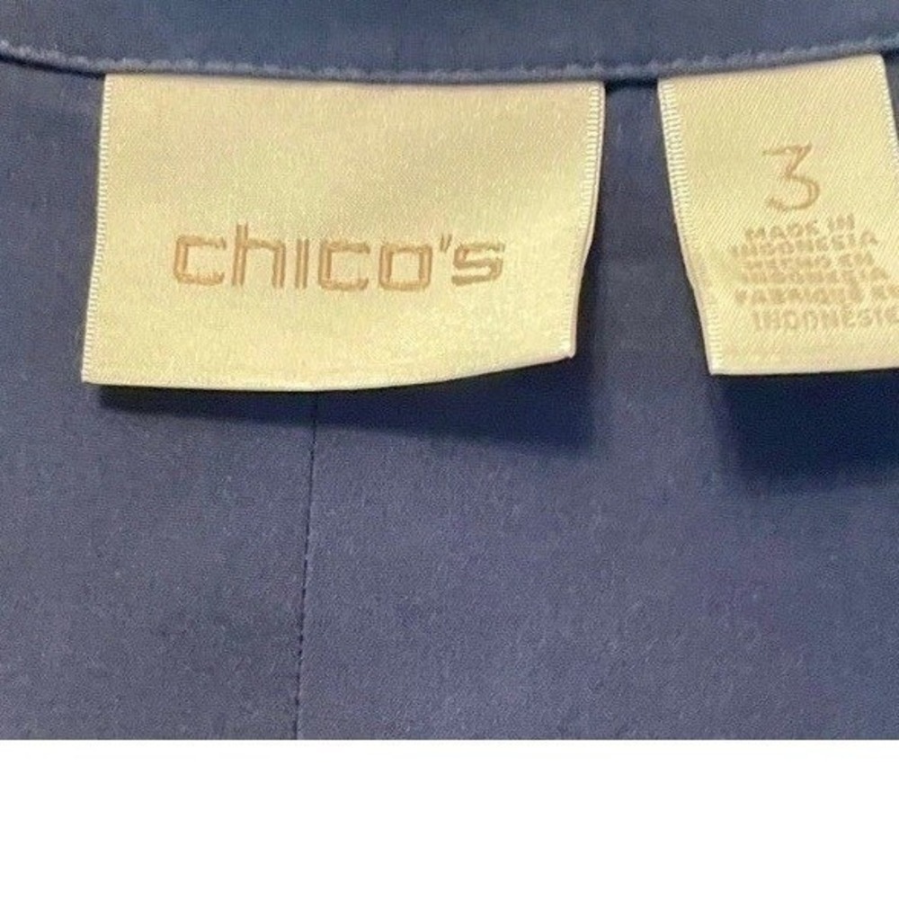 Chicos Navy Blue Roll Tab Sleeve Button Down Shirt Size Large XL Hidden Placket - Picture 3 of 7
